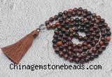 GMN747 Hand-knotted 8mm, 10mm red tiger eye 108 beads mala necklaces with tassel