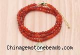 GMN7502 4mm faceted round tiny red agate beaded necklace with letter charm