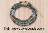 GMN7504 4mm faceted round tiny Indian agate beaded necklace with letter charm