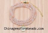 GMN7507 4mm faceted round tiny pink aventurine beaded necklace with letter charm