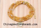 GMN7508 4mm faceted round tiny yellow aventurine beaded necklace with letter charm