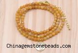 GMN7509 4mm faceted round tiny yellow jade beaded necklace with letter charm