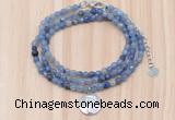 GMN7510 4mm faceted round tiny blue aventurine beaded necklace with letter charm