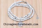 GMN7511 4mm faceted round tiny white howlite beaded necklace with letter charm