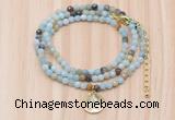 GMN7512 4mm faceted round tiny amazonite beaded necklace with letter charm