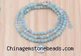 GMN7513 4mm faceted round tiny amazonite beaded necklace with letter charm