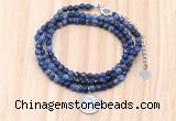 GMN7517 4mm faceted round tiny sodalite beaded necklace with letter charm