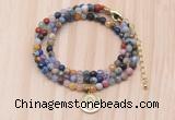 GMN7520 4mm faceted round tiny mixed gemstone beaded necklace with letter charm