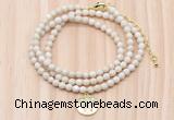 GMN7524 4mm faceted round tiny white fossil jasper beaded necklace with letter charm