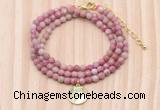 GMN7525 4mm faceted round tiny pink wooden jasper beaded necklace with letter charm