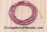 GMN7526 4mm faceted round tiny pink wooden jasper beaded necklace with letter charm