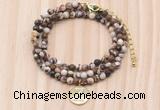 GMN7528 4mm faceted round tiny brown zebra jasper beaded necklace with letter charm