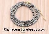 GMN7530 4mm faceted round tiny dalmatian jasper beaded necklace with letter charm