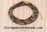 GMN7532 4mm faceted round tiny picasso jasper beaded necklace with letter charm