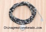 GMN7540 4mm faceted round tiny black water jasper beaded necklace with letter charm