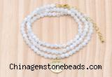 GMN7551 4mm faceted round tiny white moonstone beaded necklace with letter charm