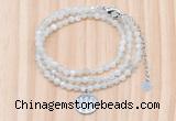 GMN7552 4mm faceted round tiny white moonstone beaded necklace with letter charm