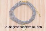 GMN7555 4mm faceted round tiny labradorite beaded necklace with letter charm