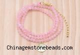 GMN7556 4mm faceted round tiny rose quartz beaded necklace with letter charm