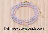 GMN7557 4mm faceted round tiny morganite beaded necklace with letter charm