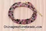 GMN7558 4mm faceted round tourmaline beaded necklace with letter charm