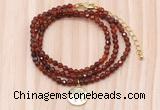 GMN7559 4mm faceted round orange garnet beaded necklace with letter charm