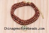 GMN7565 4mm faceted round goldstone beaded necklace with letter charm