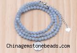 GMN7568 4mm faceted round blue angel skin beaded necklace with letter charm