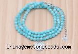 GMN7569 4mm faceted round amazonite beaded necklace with letter charm