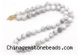 GMN7600 18 - 36 inches 8mm, 10mm matte white howlite beaded necklaces