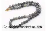 GMN7630 18 - 36 inches 8mm, 10mm matte black water jasper beaded necklaces