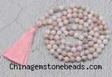 GMN769 Hand-knotted 8mm, 10mm natural pink opal 108 beads mala necklaces with tassel