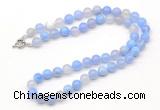 GMN7742 18 - 36 inches 8mm, 10mm round blue banded agate beaded necklaces