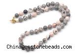 GMN7778 18 - 36 inches 8mm, 10mm round pink zebra jasper beaded necklaces