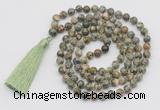 GMN790 Hand-knotted 8mm, 10mm rhyolite 108 beads mala necklace with tassel