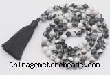 GMN793 Hand-knotted 8mm, 10mm black & white jasper 108 beads mala necklace with tassel