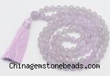 GMN811 Hand-knotted 8mm, 10mm lavender amethyst 108 beads mala necklace with tassel