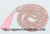 GMN814 Hand-knotted 8mm, 10mm Chinese pink opal 108 beads mala necklace with tassel