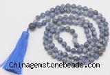 GMN820 Hand-knotted 8mm, 10mm blue spot stone 108 beads mala necklace with tassel