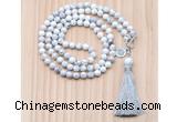 GMN8200 18 - 36 inches 8mm white howlite 54, 108 beads mala necklace with tassel