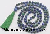 GMN821 Hand-knotted 8mm, 10mm chrysocolla 108 beads mala necklace with tassel