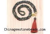 GMN8216 18 - 36 inches 8mm dragon blood jasper 54, 108 beads mala necklace with tassel