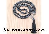 GMN8219 18 - 36 inches 8mm snowflake obsidian 54, 108 beads mala necklace with tassel