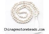 GMN8410 8mm, 10mm white howlite 27, 54, 108 beads mala necklace with tassel