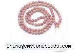GMN8415 8mm, 10mm pink wooden jasper 27, 54, 108 beads mala necklace with tassel