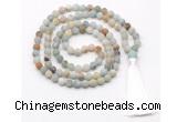 GMN8425 8mm, 10mm matte amazonite 27, 54, 108 beads mala necklace with tassel