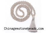 GMN8442 8mm, 10mm matte grey agate 27, 54, 108 beads mala necklace with tassel