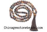 GMN8450 8mm, 10mm matte picasso jasper 27, 54, 108 beads mala necklace with tassel