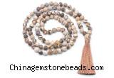 GMN8451 8mm, 10mm matte zebra jasper 27, 54, 108 beads mala necklace with tassel