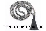 GMN8453 8mm, 10mm matte black water jasper 27, 54, 108 beads mala necklace with tassel